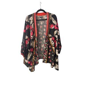 Blank London Womens Floral Open-Front Kimono Cardigan Embroidered Trim One Size